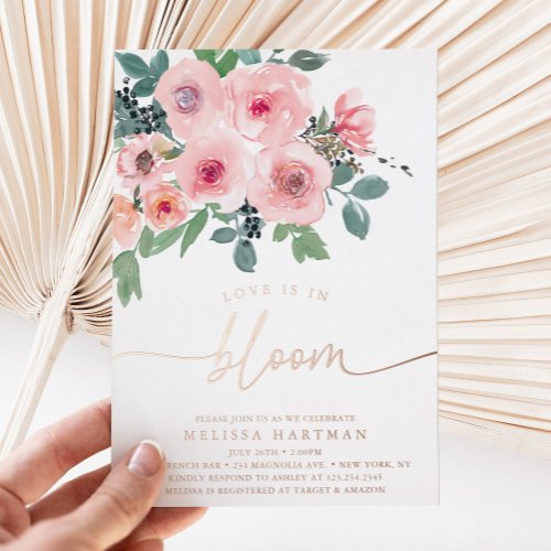 Elegant Floral Love Is In Bloom Bridal Shower Foil Invitation