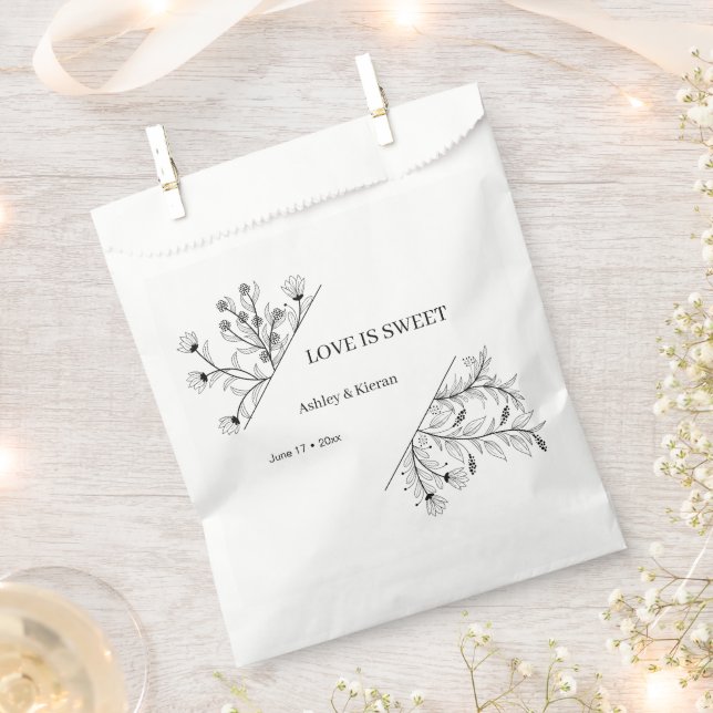 Elegant Floral Love is Sweet Wedding Favor Bag (Clipped)