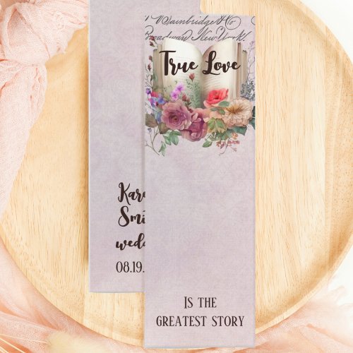 Elegant Floral Love Story Wedding Favor Bookmark Mini Business Card