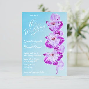 Elegant Floral Love White Blue Orchids Wedding Invitation