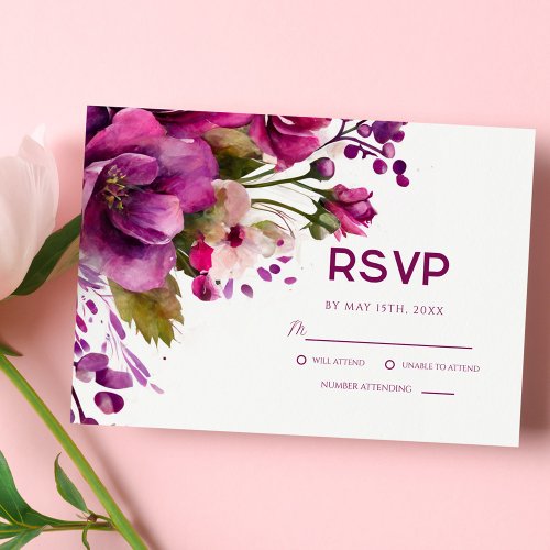 Elegant Floral Magenta Pink Modern Wedding RSVP Card