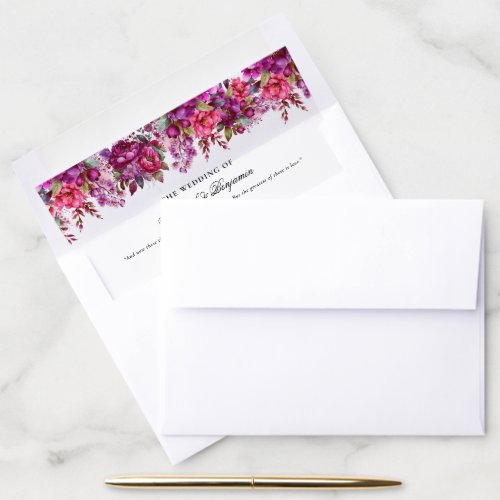 Elegant Floral Magenta Spring Catholic Wedding Envelope Liner