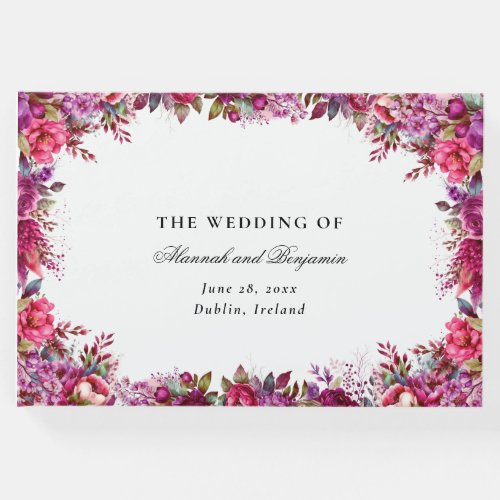 Elegant Floral Magenta Spring Wedding Guest Book