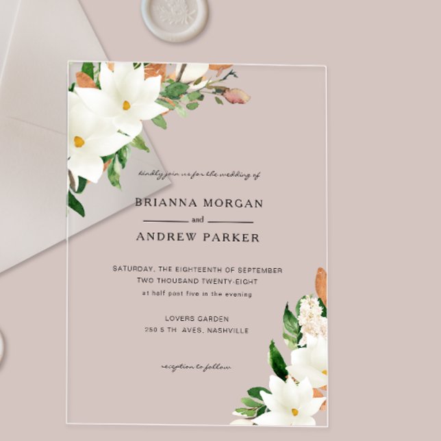 Elegant  Floral Magnolia Acrylic Invitations (Elegant Floral Magnolia Acrylic Invitations)