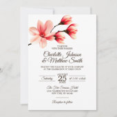Elegant Floral Magnolia Coral Pink Peach Wedding Invitation (Front)