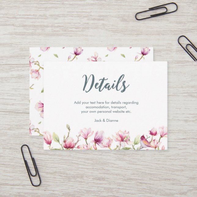 Elegant floral magnolia details card (Front/Back In Situ)