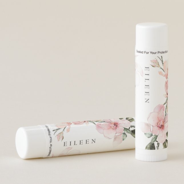 Elegant Floral Magnolia Name Watercolor Lip Balm (Front)