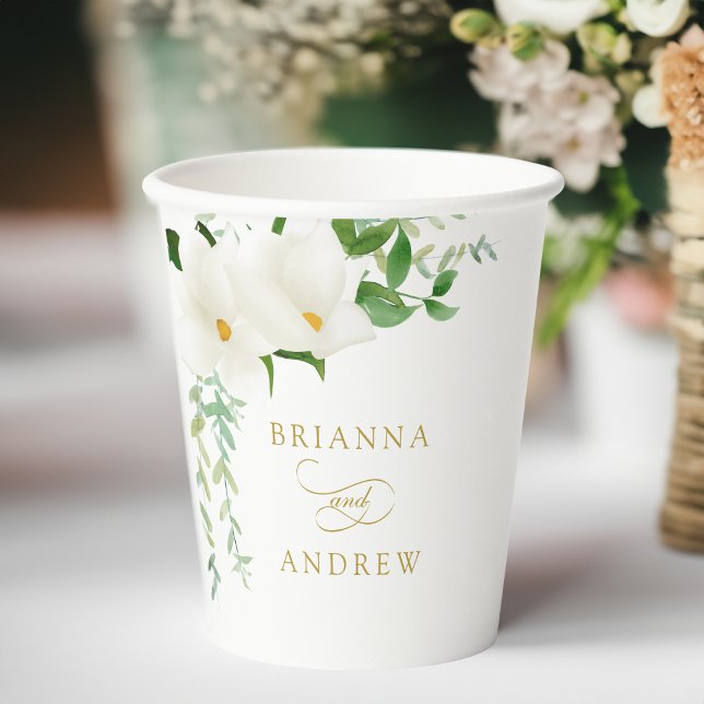 Elegant Floral Magnolia Wedding  Paper Cups (Elegant Floral Magnolia Wedding Paper Cups)