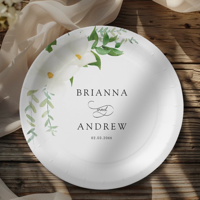 Elegant Floral Magnolia Wedding  Paper Plates (Elegant Floral Magnolia Wedding Paper Plates)