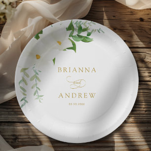 Elegant Floral Magnolia Wedding  Paper Plates