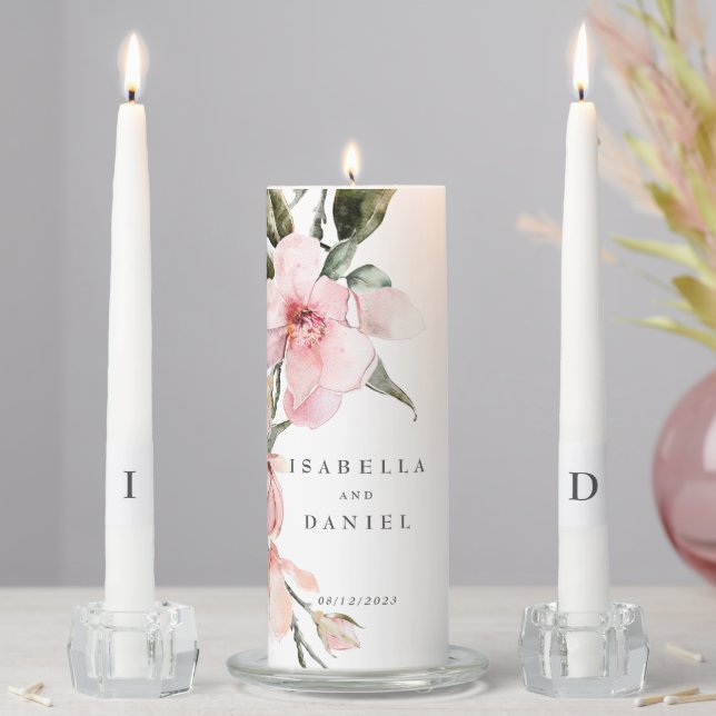 Elegant Floral Magnolia Wedding Unity Candle Set (In Situ)