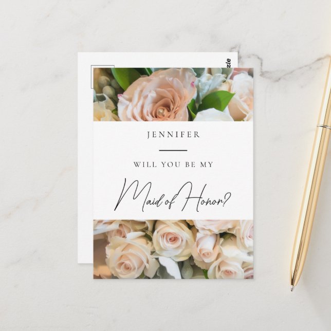 Elegant floral Maid of Honor Proposal Postcard (Front/Back In Situ)