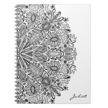 Elegant Floral Mandala Art Black and White Circle