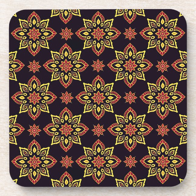 Elegant Floral Mandala Pattern Coasters - Set of 6 (Front)