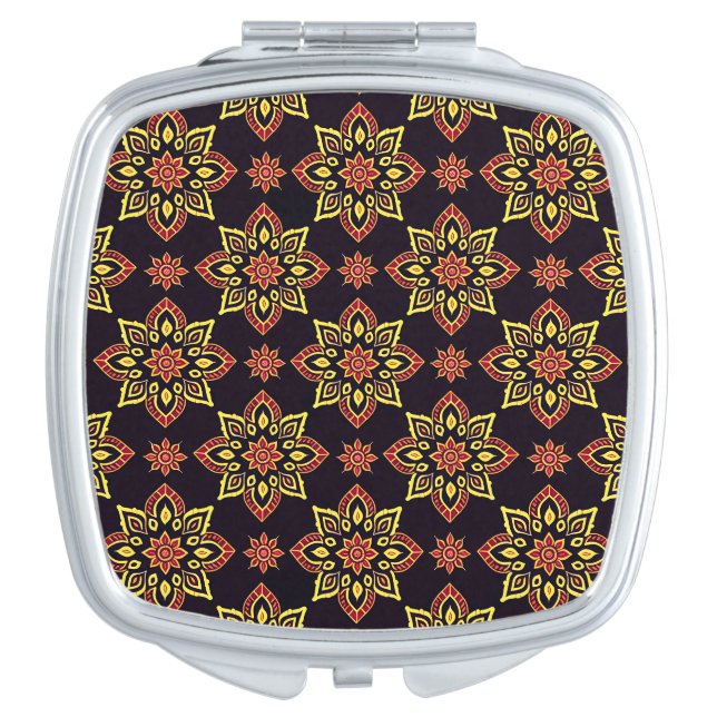 Elegant Floral Mandala Pattern Compact Mirror (Front)