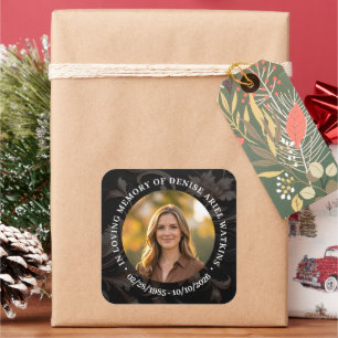 Elegant Floral Marble Memorial Remembrance Photo Square Sticker
