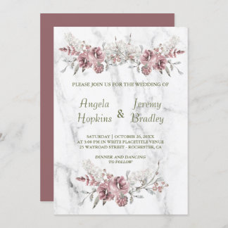 Elegant Floral Marble Watercolor Wedding Invitation