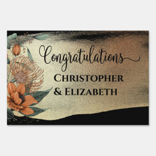 Elegant Floral Married Wedding Congratulations Sign
