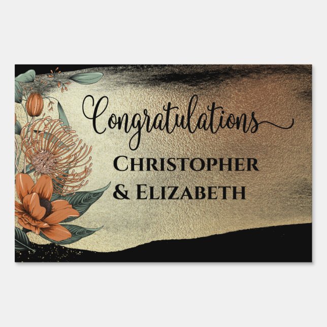 Elegant Floral Married Wedding Congratulations Sign (Front)