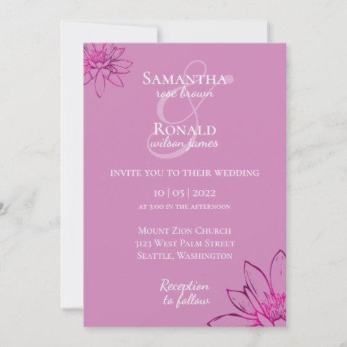 Elegant floral mauve  fuschia wedding invitation