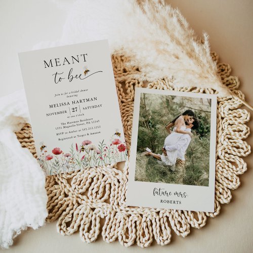 Elegant Floral Meant To Bee Photo Bridal Shower Invitation