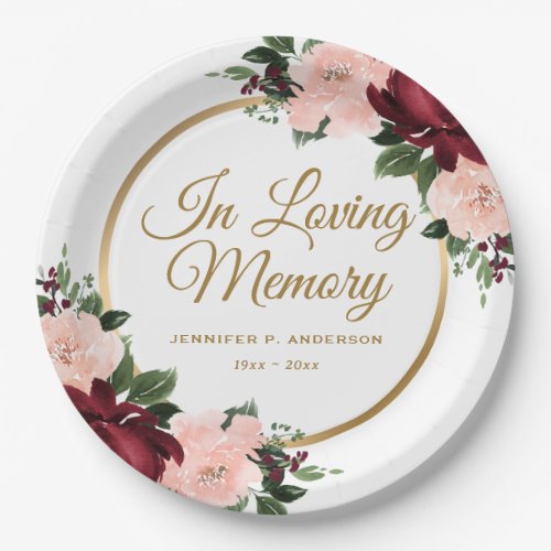 Elegant Floral Memorial Funeral Paper Plates
