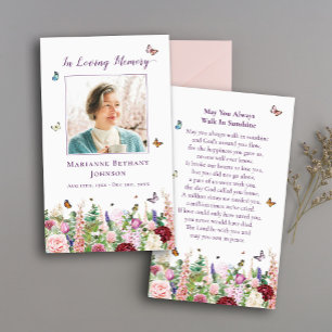 Elegant Floral Memorial Funeral Prayer Card