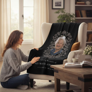 Elegant Floral Memorial Photo In Loving Memory  Fleece Blanket