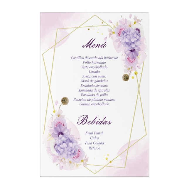 Elegant Floral Menu - Custom Design for t Acrylic Print (Front)