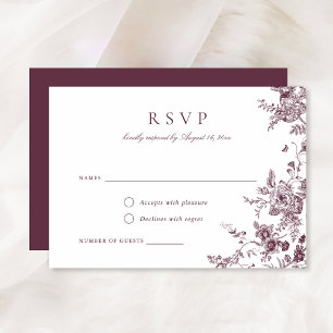 Elegant Floral Merlot Burgundy Botanical RSVP Card