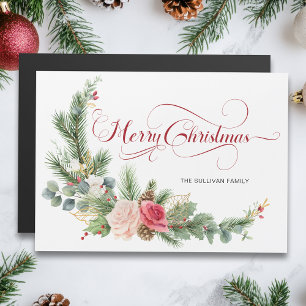 Elegant Floral Merry Christmas Calligraphy