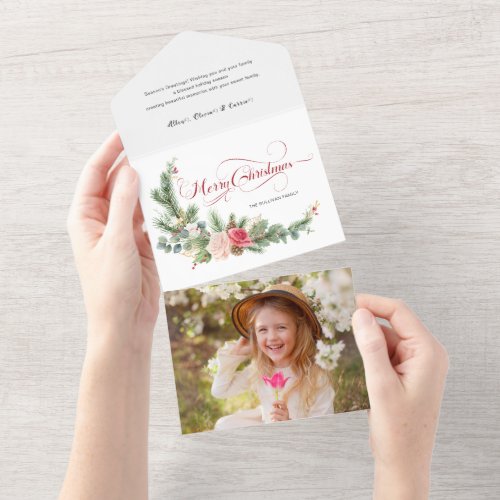 Elegant Floral Merry Christmas Calligraphy All In One Invitation