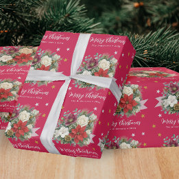 Elegant Floral Merry Christmas Custom Holiday Wrapping Paper