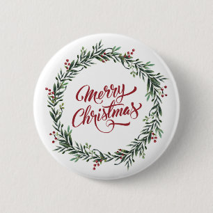 Elegant Floral Merry Christmas Pin Button