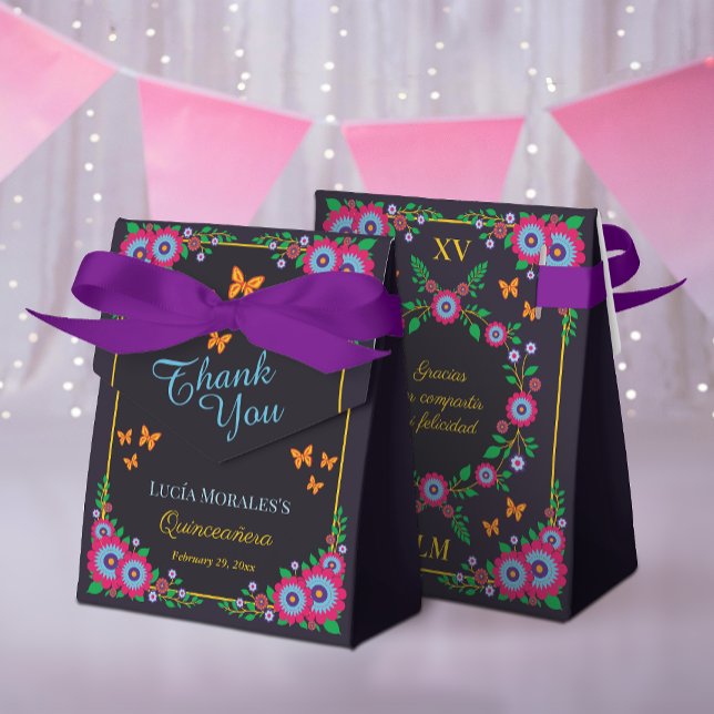 Elegant Floral Mexican Folk Art Fiesta Quinceanera Favor Boxes (Creator Uploaded)