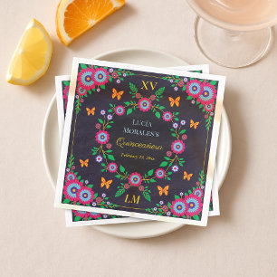 Elegant Floral Mexican Folk Art Fiesta Quinceanera Napkins