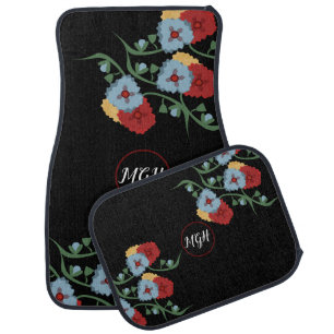 Elegant Floral Mexican Monogrammed  Car Floor Mat