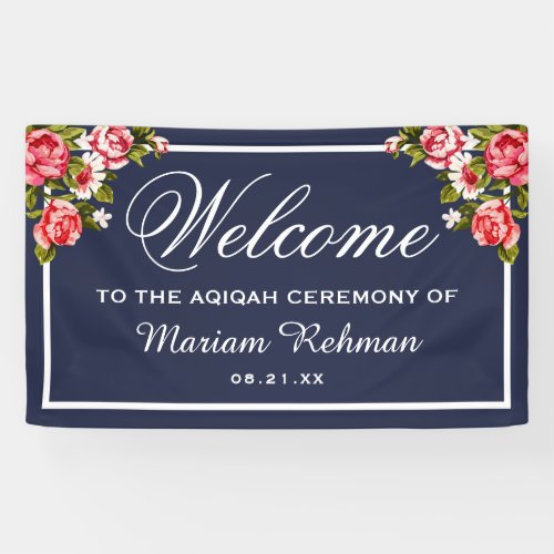 Elegant Floral Midnight Blue Baby Girl Aqiqah