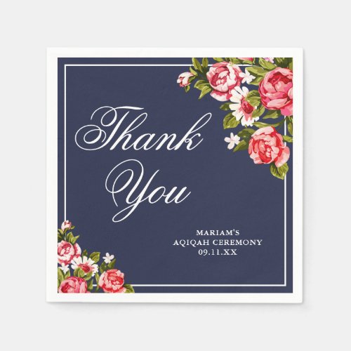 Elegant Floral Midnight Blue Thank You Paper