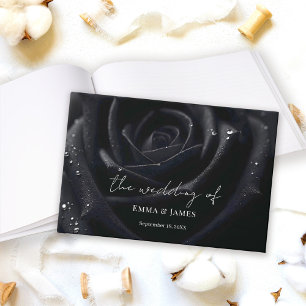 Elegant Floral Midnight Rose Black & White Wedding Guest Book