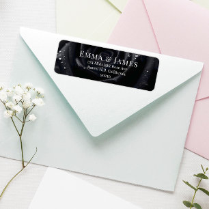 Elegant Floral Midnight Rose Black & White Wedding Label