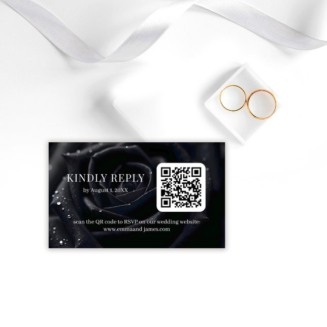 Elegant Floral Midnight Rose QR Code Wedding RSVP Enclosure Card (Creator Uploaded)