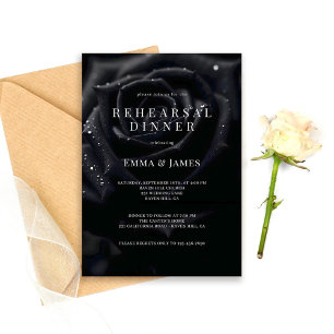 Elegant Floral Midnight Rose Rehearsal Dinner Invitation