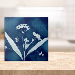 Elegant Floral Milkweed Cyanotype Ceramic Tile