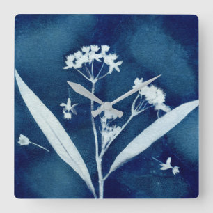 Elegant Floral Milkweed Cyanotype Square Wall Clock