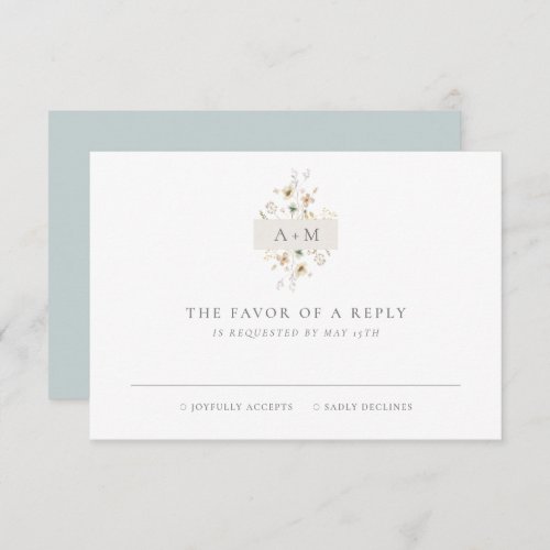 Elegant Floral Minimal Monogram Wedding RSVP Card