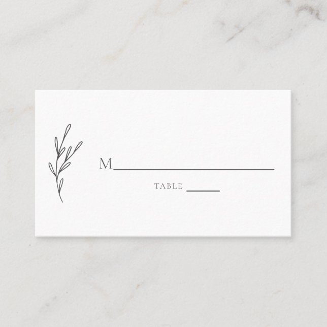 Elegant Floral Minimalist Monochrome Gray Chic Place Card (Front)