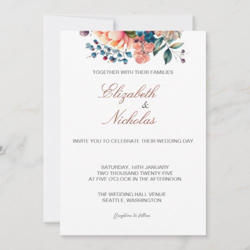 Elegant Floral Minimalist Wedding Invitation