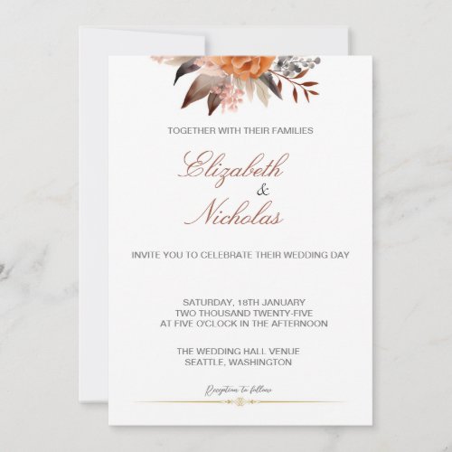 Elegant Floral Minimalist Wedding Invitation
