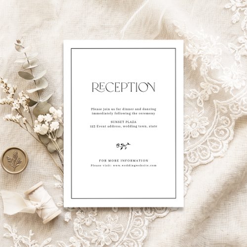 Elegant Floral Minimalist Wedding Reception Card